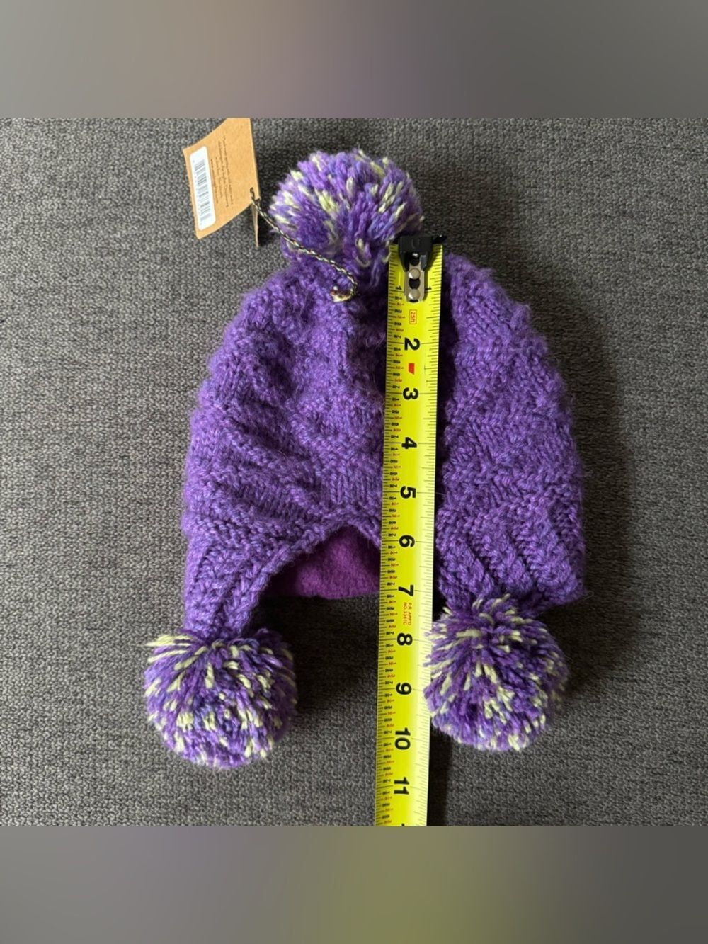 Andes Gifts Alpaca Purple Knit Pom Pom Beanie Hat Cozy Toddler Girl 2T-5T NEW - Picture 3 of 8